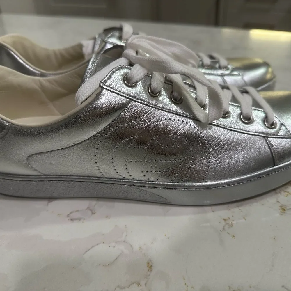 Gucci Ace Metallic Silver Men’s Shoes
